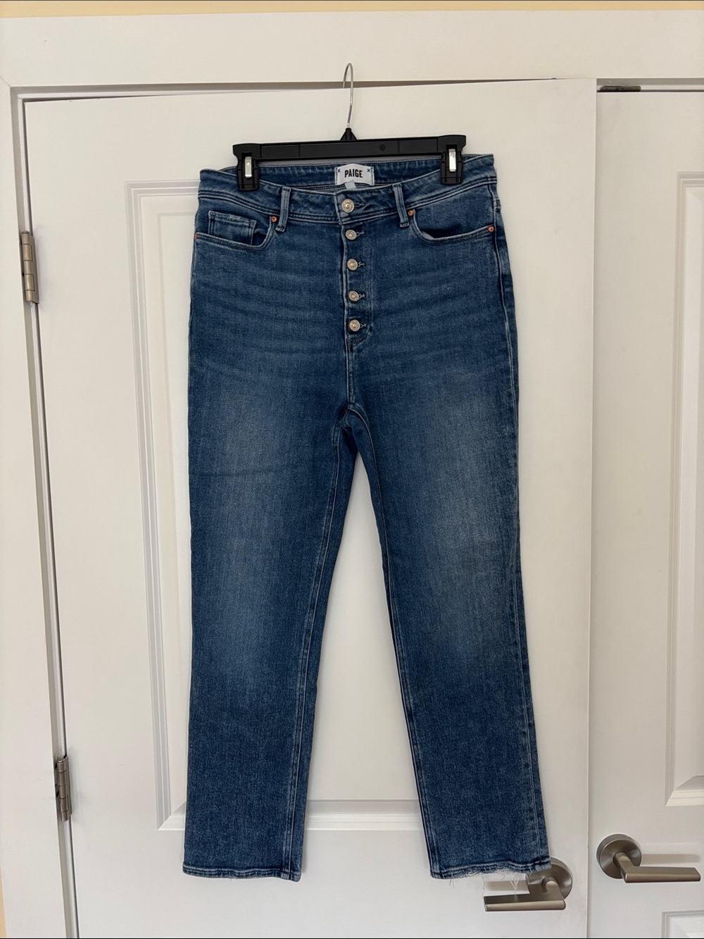 PAIGE High-Rise Button-Fly Jeans — Medium Blue Wash